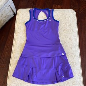 Purple Nike tennis outfit. Both pieces size medium. 13.5” length skort